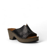 Women Dark Blue Leather Wedges #3034