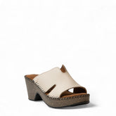 Women Off White Leather Wedges #3043