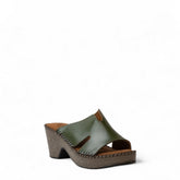 Women Green Leather Wedges #3046