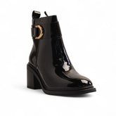 Europeon Union Women Black Vernis Leather Half Boot #3446