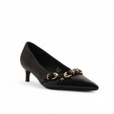 Europeon Union Women Black Leather Heels #3453