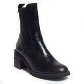 Spanish Women Black Leather Half Boot #0387