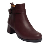 Women Maroon Leather Half Boot #0852