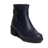 Women Dark Blue Leather Half Boot #0855