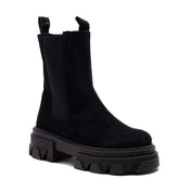 Italian Women Black Chamois Half Boot #0093