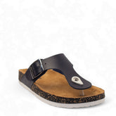 Women Navy Leather Slipper #2874