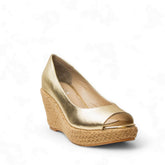 Women Gold Leather Wedges #2910