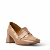 Women Beige Vernis Leather Heels #3643