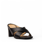 Women Black Leather Heels #3679