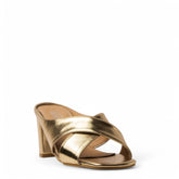 Women Gold Leather Heels #3681