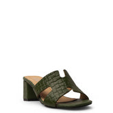 Women Green Leather Heels #3691