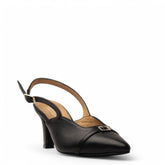 Women Black Leather Heels #3701