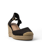 Europeon Union Women Black Cloth Wedges #3888