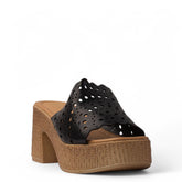 Europeon Union Women Black Leather Wedges #3891