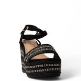 Europeon Union Women Black Cloth Wedges #3918