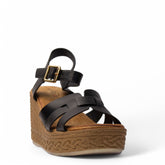 Europeon Union Women Black Leather Wedges #3920