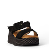 Europeon Union Women Black Chamois Wedges #4051