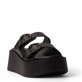 Europeon Union Women Black Leather Wedges #4212