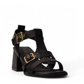 Spanish Women Black Leather Sandal #4269