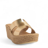 Women Gold Leather Wedges #4292