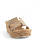 Women Beige Leather Wedges #4294