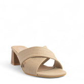 Women Beige Leather Heels #4296