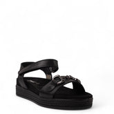 Italian Women Black Leather Sandal #4413