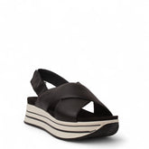 Italian Women Black Leather Sandal #4456