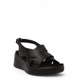 Italian Women Black Leather Sandal #4459