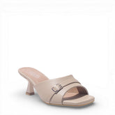 Women Beige Leather Heels #4857