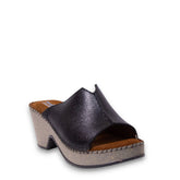 Women Black Leather Wedges #4923