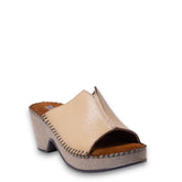 Women Beige Leather Wedges #4925