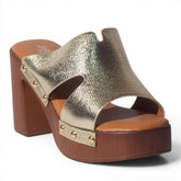 Europeon Union Women Gold Leather Wedges #5013