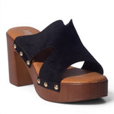 Europeon Union Women Black Chamois Wedges #5014
