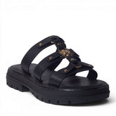 Europeon Union Women Black Leather Wedges #5046