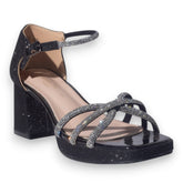 Europeon Union Women Black Glitter Heels #5103