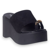 Europeon Union Women Black Chamois Wedges #5151