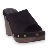 Europeon Union Women Black Chamois Wedges #5269