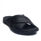 Italian Men Black Leather Slipper #4074