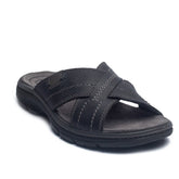Italian Men Black Leather Slipper #4078