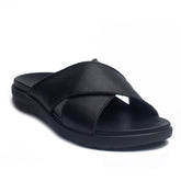 Italian Men Black Leather Slipper #4083