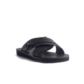 Italian Men Black Leather Slipper #4176