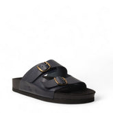 Men Navy Leather Slipper #4570