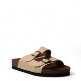 Men Beige Leather Slipper #4571