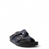 Men Navy Leather Slipper #4919