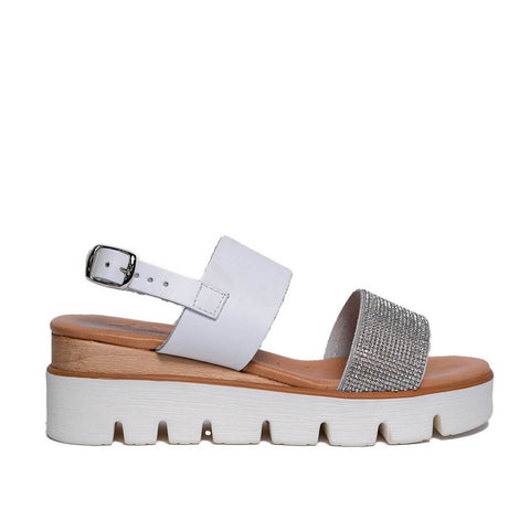 Italian Women White Leather Sandal #0619