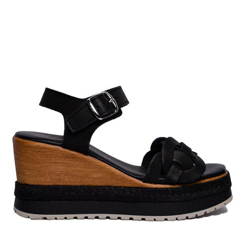 Italian Women Black Leather Sandal #0621