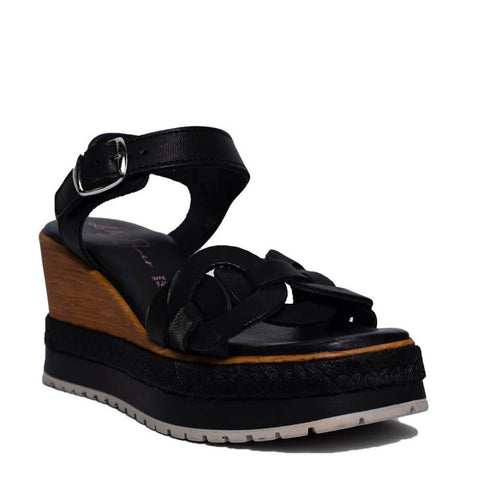 Italian Women Black Leather Sandal #0621