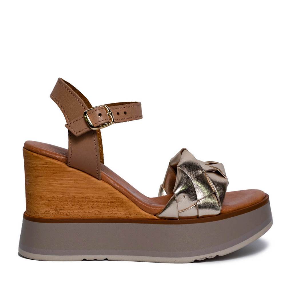 Italian Women Gold Leather Sandal #0626