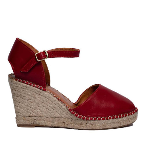 Italian Women Red Leather Wedges #0633